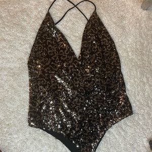 Olivaceous Cheetah Print Sequin Body Suit
